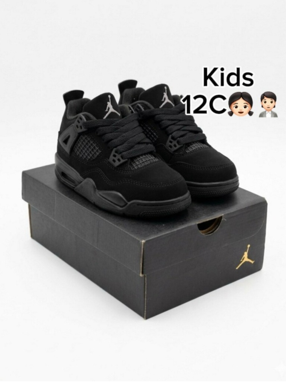 Jordan 4 Retro (PS) FOR Kids Black Cat Low-Top Sneakers (Size 12C)🙋🏻🙋🏻♀️